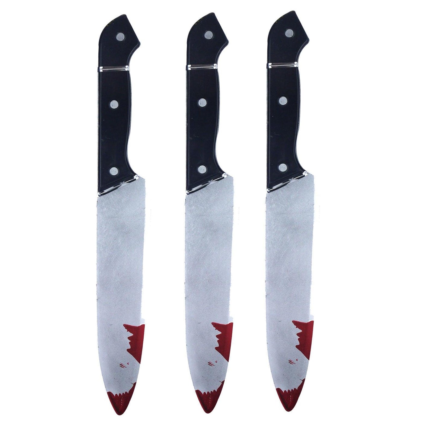 3x Realistic Bloodied Plastic Knife Weapon Props - 31 cm Halloween Horror Killer Party Fancy Dress Costume Accessories - Labreeze
