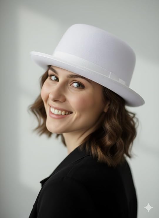 labreeze White Satin Look Bowler Hat – Adult Classic Party Accessory