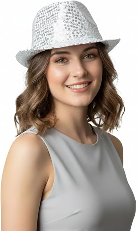 labreeze Adult Silver Sequin Fedora Hat – Sparkly Festive Party Accessory for Christmas, New Year’s Eve & Celebrations