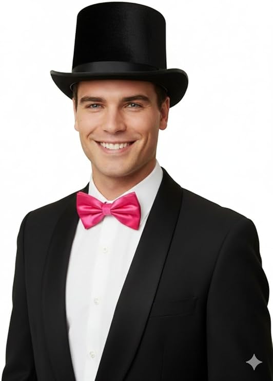 abreeze Adult Black Velour Top Hat with Pink Bow – Victorian Christmas Costume Accessory for Fancy Dress & Theatre