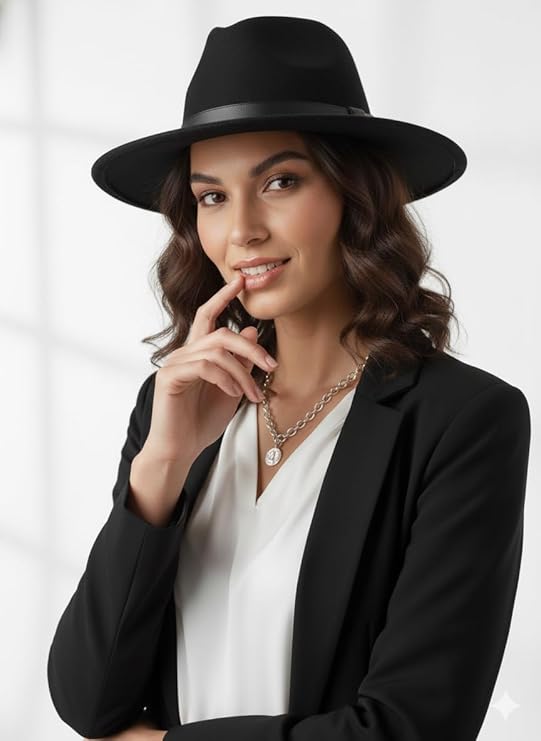 labreeze Black Wool Felt Gangster Fedora Hat with Leather Band – 1920s Adult Party Hat