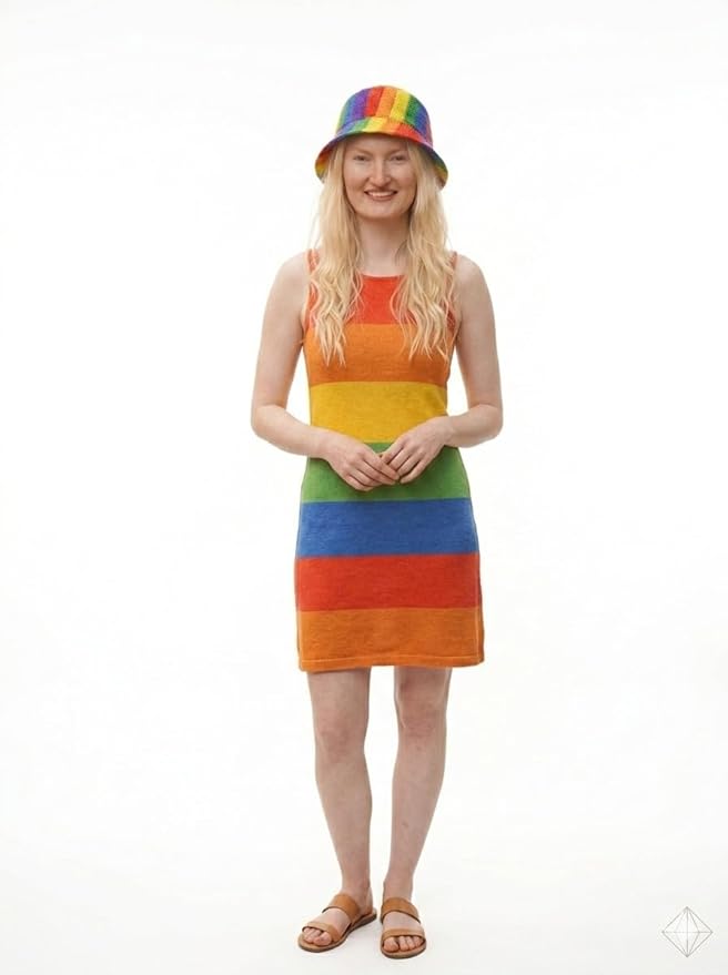 labreeze Pride Rainbow Dress & Bucket Hat Set – Multicolour Adult Festival Fancy Dress Outfit - Labreeze Ltd
