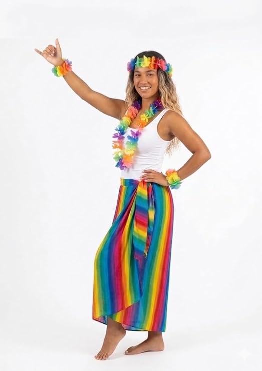 labreeze Hula Lei 4 Piece Set – Multicoloured Neon Hawaiian Party Accessories