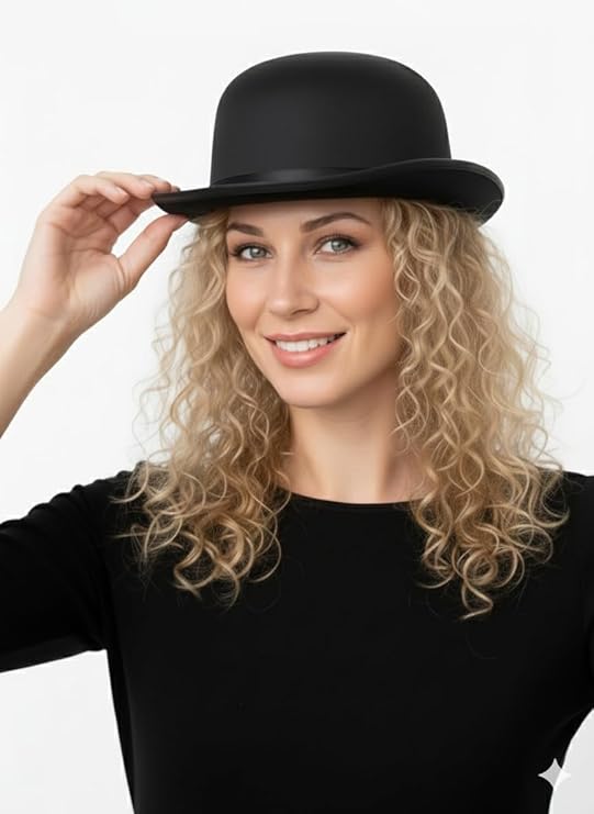 labreeze Black Satin Bowler Hat for Adults – Classic Style Fancy Dress Costume Hat