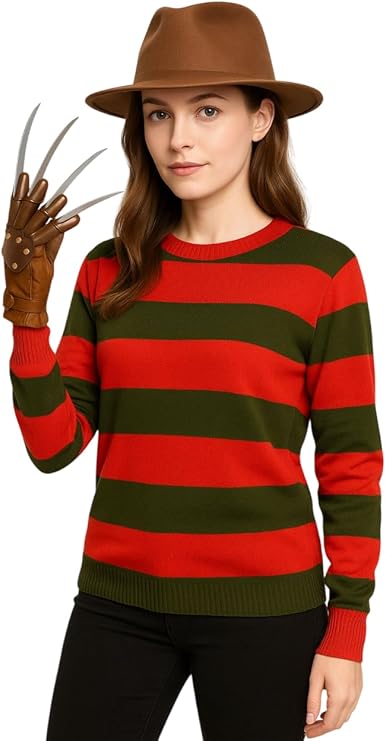 abreeze Adult Women’s Claw Hand Glove – Freddy Krueger Style Halloween Fancy Dress Costume Accessory for Horror Parties, Cosplay & Scary Movie Themed Events
