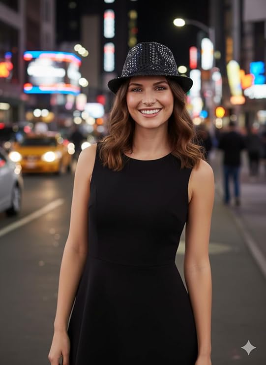 labreeze Adult Black Sequin Fedora Hat – Sparkly Party Accessory for Christmas, New Year’s Eve & Costume Events