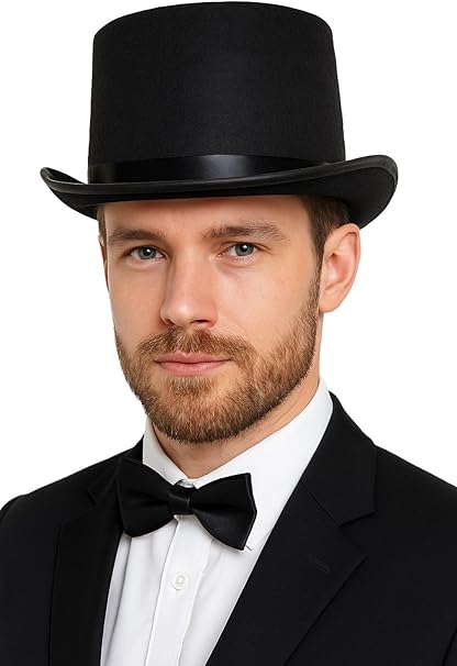 Labreeze Black Satin Top Hat Set for Couples – Elegant, Stylish, and Timeless – Perfect for Halloween, Cosplay, Wedding, or Formal Events – Premium Quality and Comfortable Fit