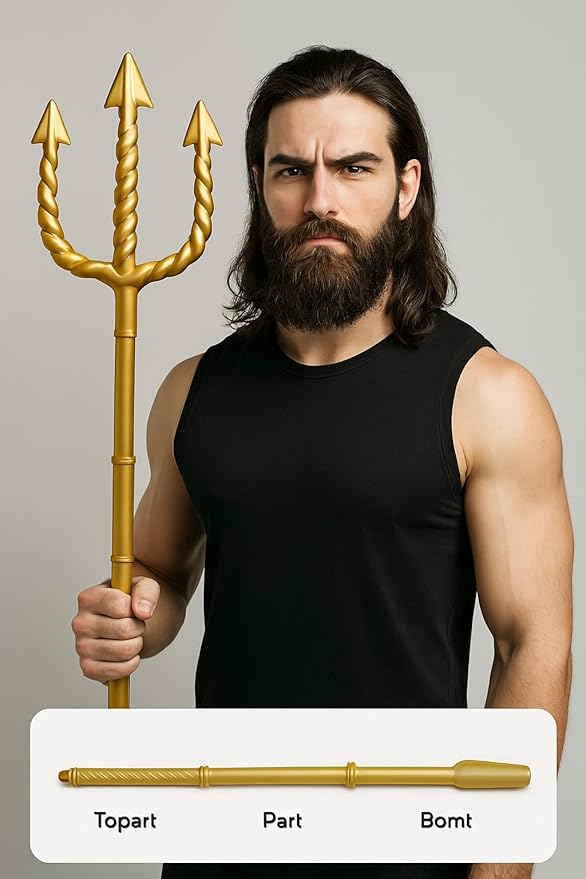 Gold Trident Poseidon Neptune Spear – 3-Prong Fancy Dress Accessory for Adults & Kids – Mythical Sea God Prop for Halloween, Cosplay, Costume Parties & Underwater Theme Events