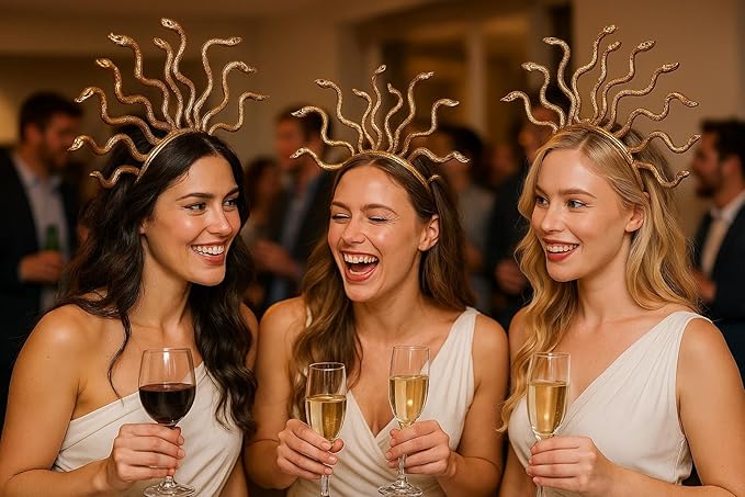 Labreeze Set of 6 Gold Greek Gorgon Snake Headbands – 40x28 cm Medusa-Inspired Fancy Dress Costume Accessories for Mythology, Halloween & Cosplay