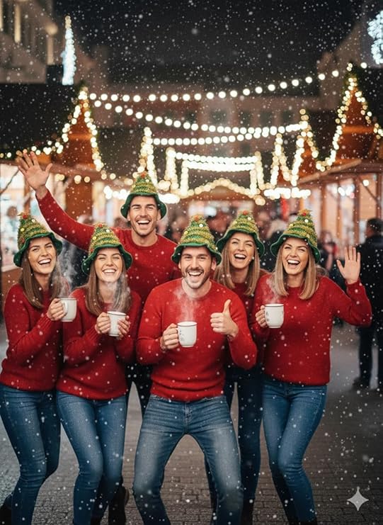 Labreeze Christmas Tree Hats for Adults with Star Topper – Festive Novelty Party Hats, 6-Pack