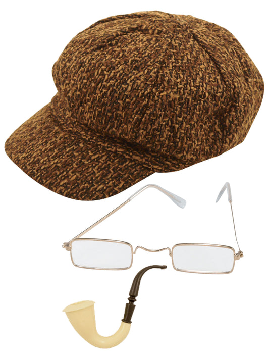 Vintage Style Flat Cap Hat for Adults | Classic Old Man Glasses & Pipe Design | 17cm Size