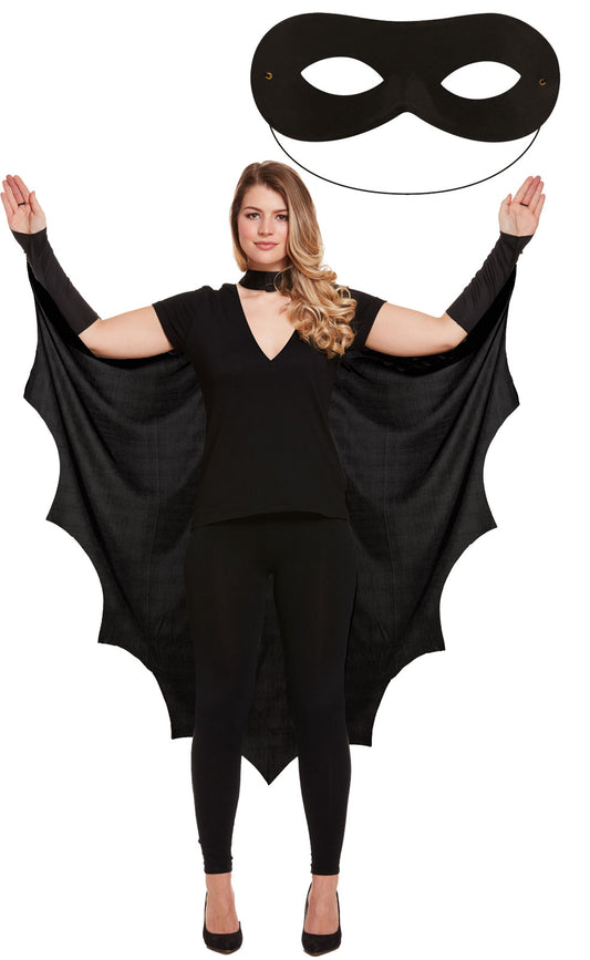 Elegant Adult Bat Cape with Domino Mask - Halloween Costume Set for Sophisticated Allure and Mysterious Charm