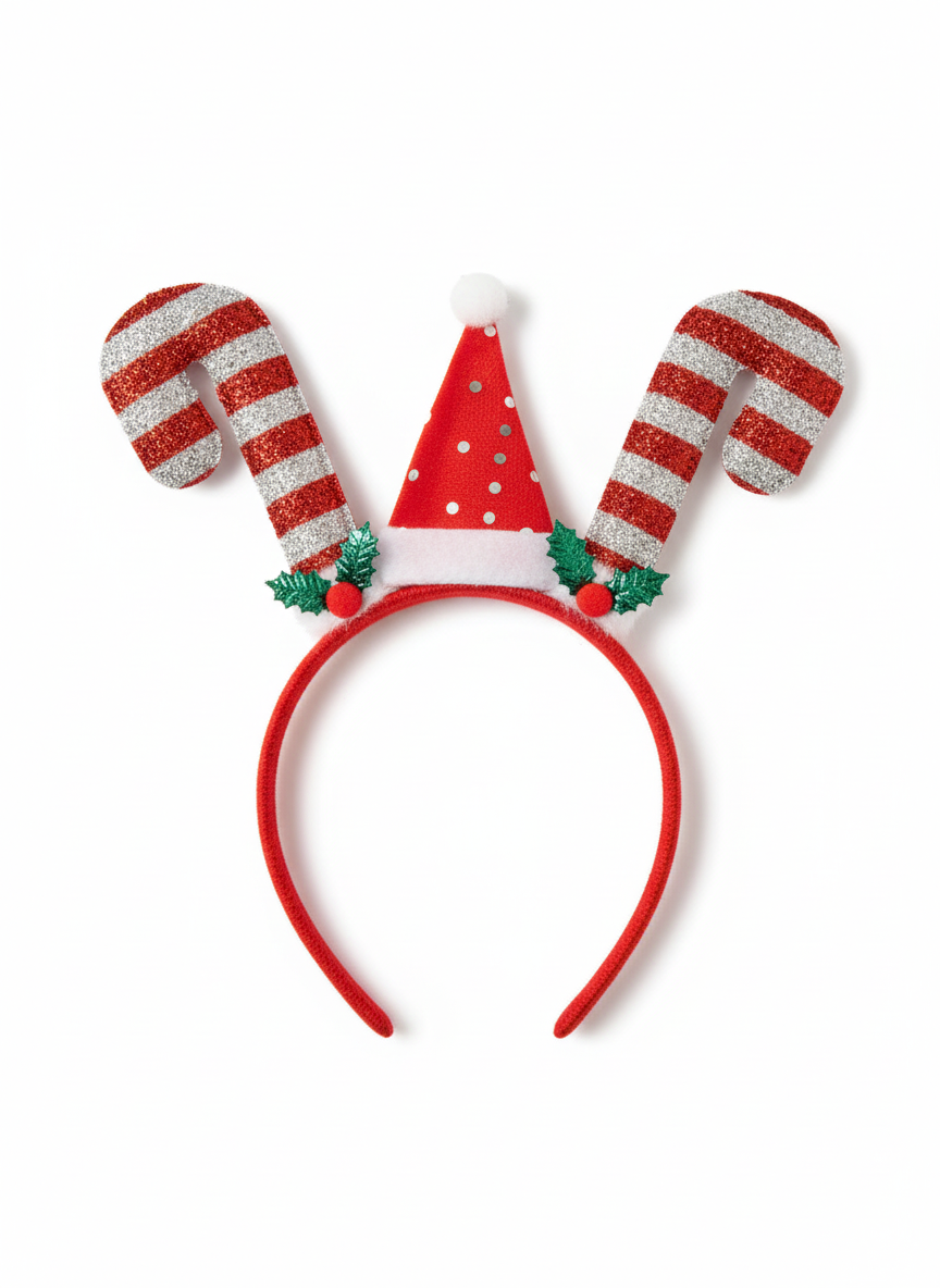 labreeze Pack of 5 Tinsel Candy Sticks with Xmas Hat Christmas Headbands – Festive Hair Accessories for Women