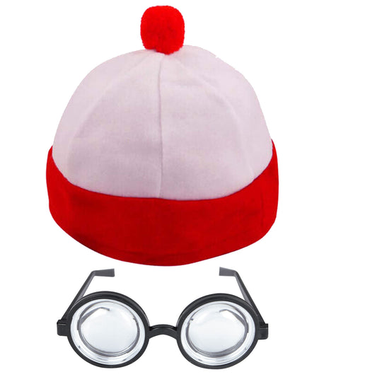Children's Red and White Wally Hat with Nerd Glasses - Fun Costume Accessories Set