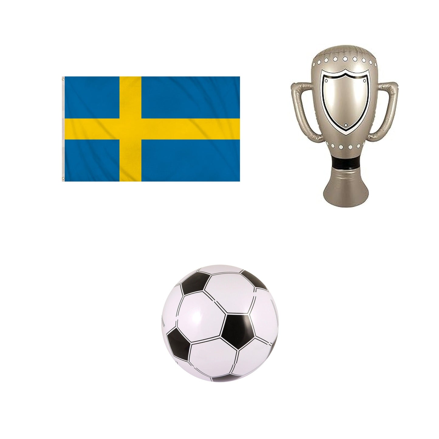 Sweden football fan set with flag inflatable trophy and football