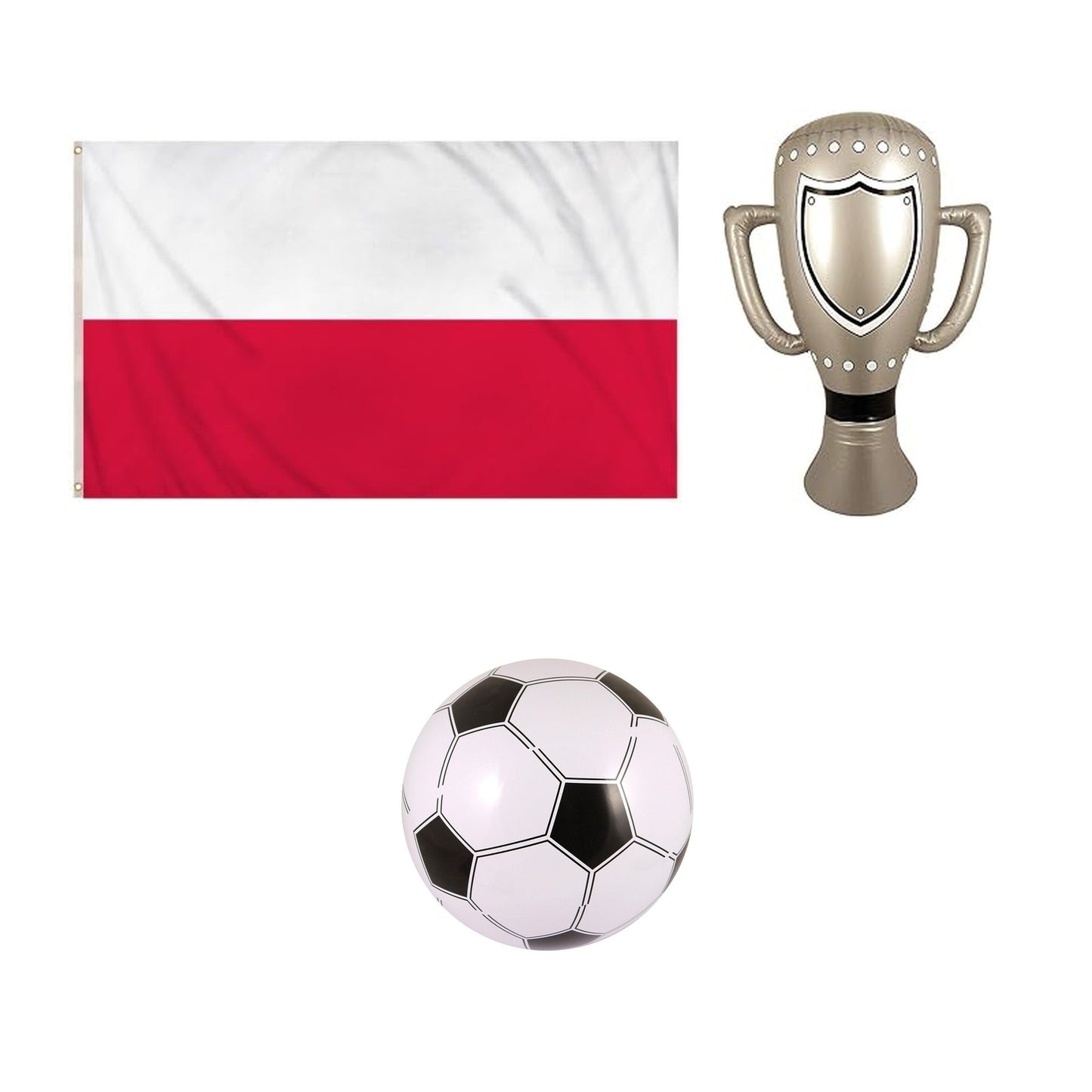 Poland football fan set with flag inflatable trophy and football