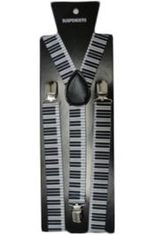 Black and White Piano Printed Braces 2.5 cm – Adult Adjustable Novelty Suspenders