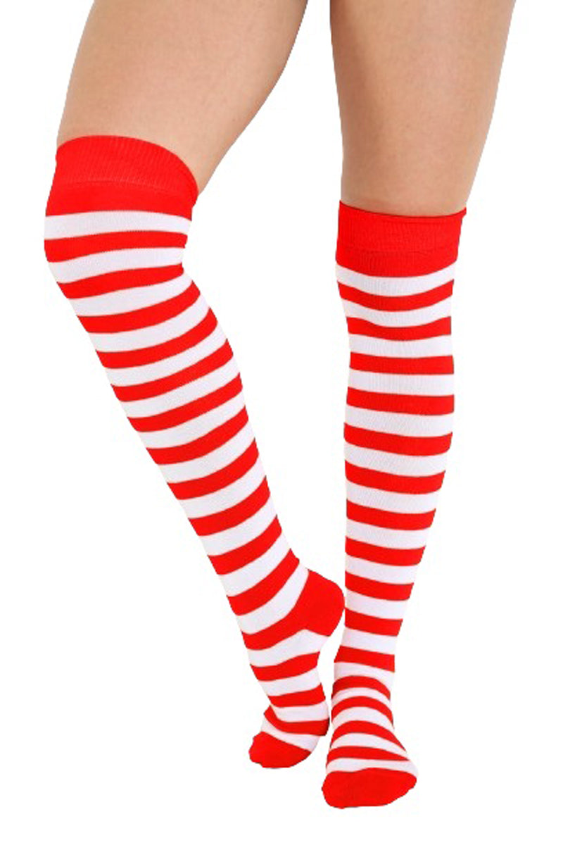 Ladies Girls over the Knee Stripy Socks Women Striped Long Thigh High Cotton Socks UK Size 4-6