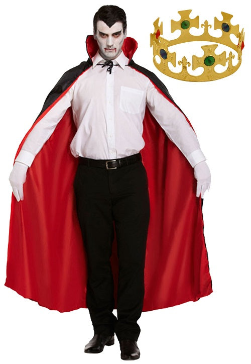 Adult Reversible Cape with Multi-Size King Crown (59cm) - Elegant Costume Set for Versatile Dress-Up and Regal Celebrations
