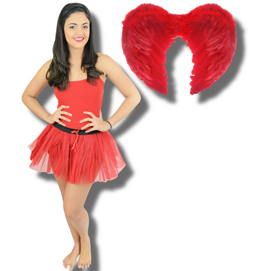 Adult Feather Wings & Tutu Skirt - Vibrant Red Ensemble for Cosplay & Costumes