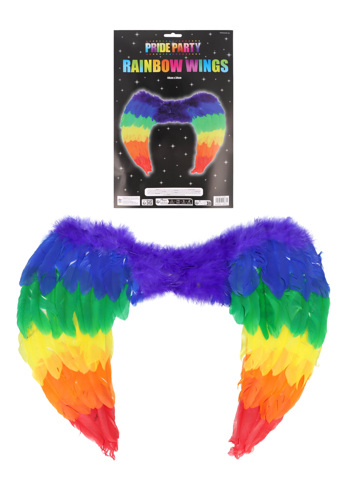 Adult rainbow Pride feather angel wings 44cm x 34cm