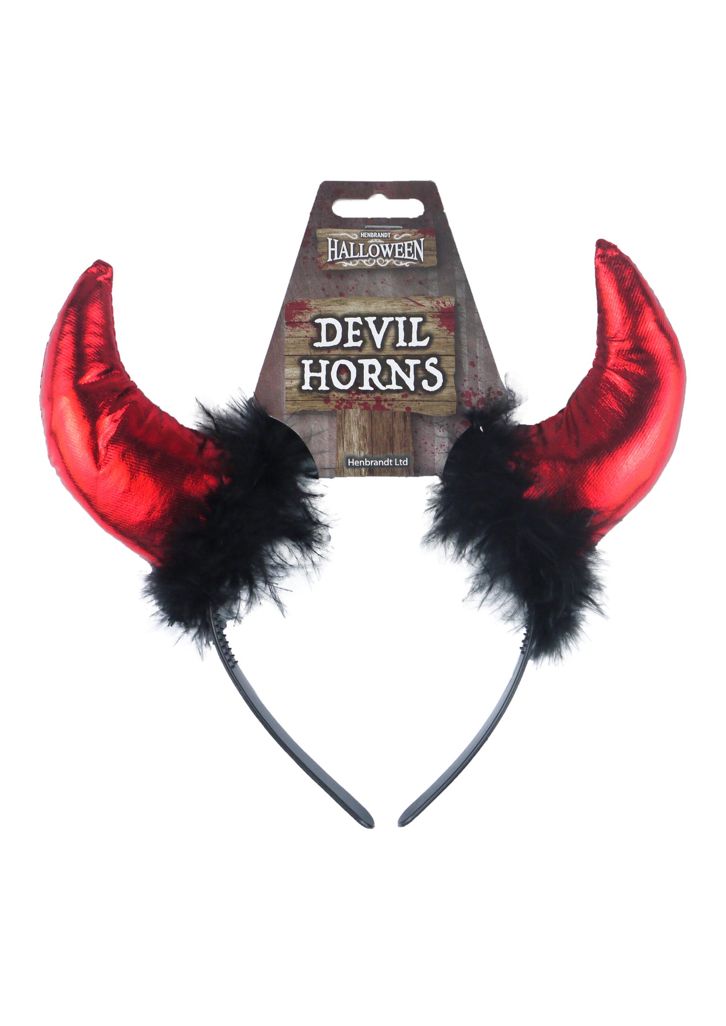 Red devil horns headband with black fur trim