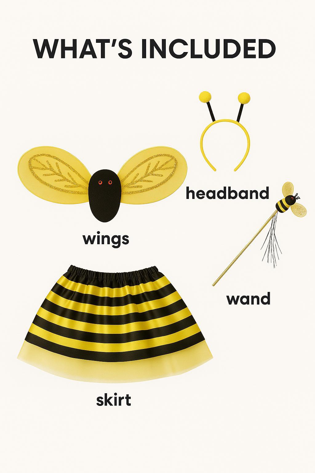 4pc Bee Costume Set – Includes Wings, Headband, Wand & Tutu – Buzzing Bee Dress-Up Kit for Kids, Parties & Halloween - Labreeze Ltd