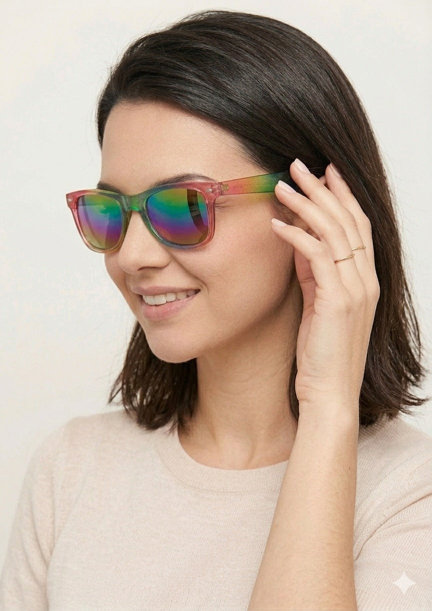 Metallic Rainbow Glasses with Rainbow Lenses – Adult Festival & Fancy Dress Accessories - Labreeze Ltd