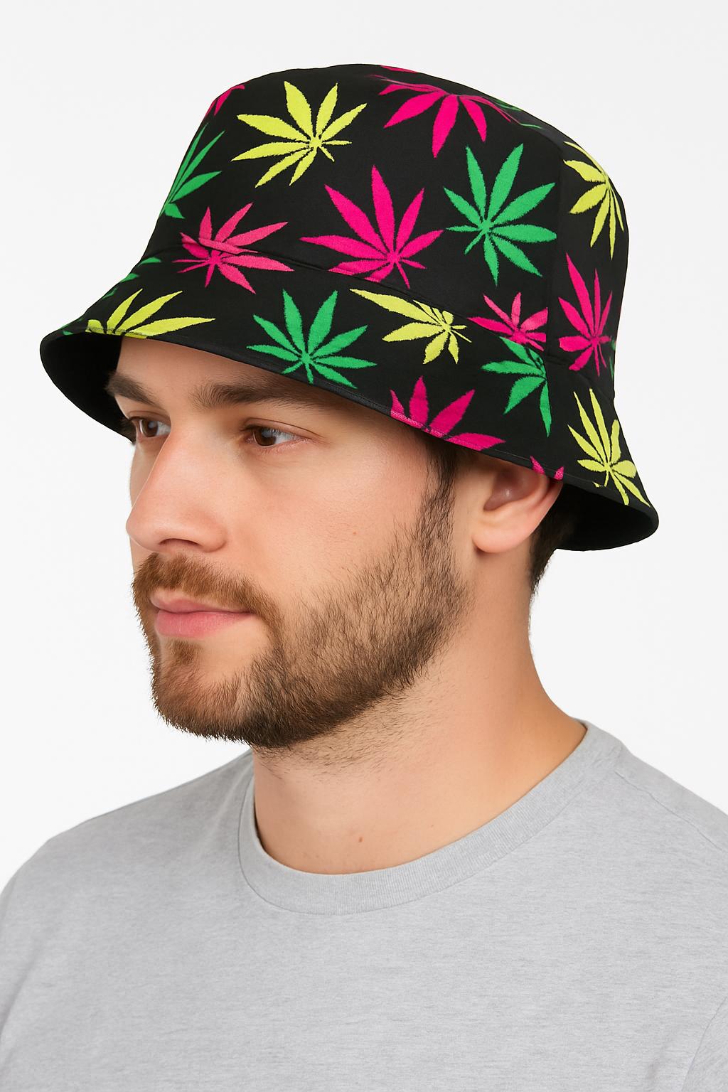 Men’s Multi Colour Leaf Bucket Hat – Reggae Rasta Festival Cap – Bob Marley Style Summer Hat for Music Events, Raves, Holidays & Beach Parties