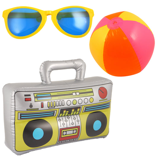 Yellow Giant Sunglasses Inflatable Multicolour Beach Ball & Boom Box Hawaiian Beach Summer Pool Party Set