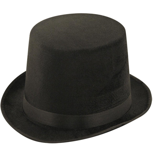 Adults Black Lincoln Velour Top Hat Unisex Gentleman Victorian Topper Hat Fancy Dress - Labreeze