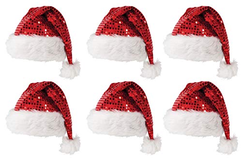 Pack of 6 Sexy Red Sequin Secret Santa Hat - Christmas Xmas Fancy Dress