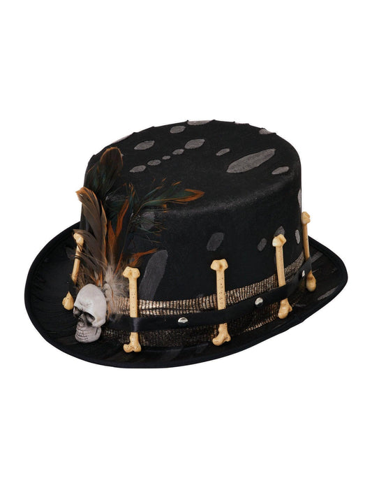 Black Voodoo Style Top Hat Adorned with Bones and Skull – Perfect for Halloween, Scary Ghost Costumes, and More! - Labreeze