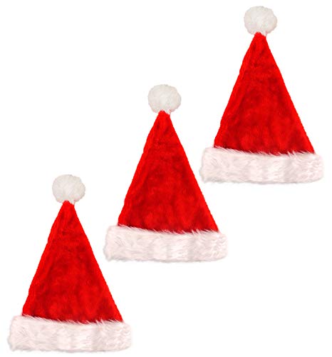 Pack of 3 Christmas Deluxe Santa Hat Plush - Adults Father Xmas Fancy Dress