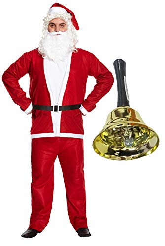 Men’s Christmas Santa Claus Deluxe Suit with Jingle Bell - Festive Father Xmas Fancy Dress