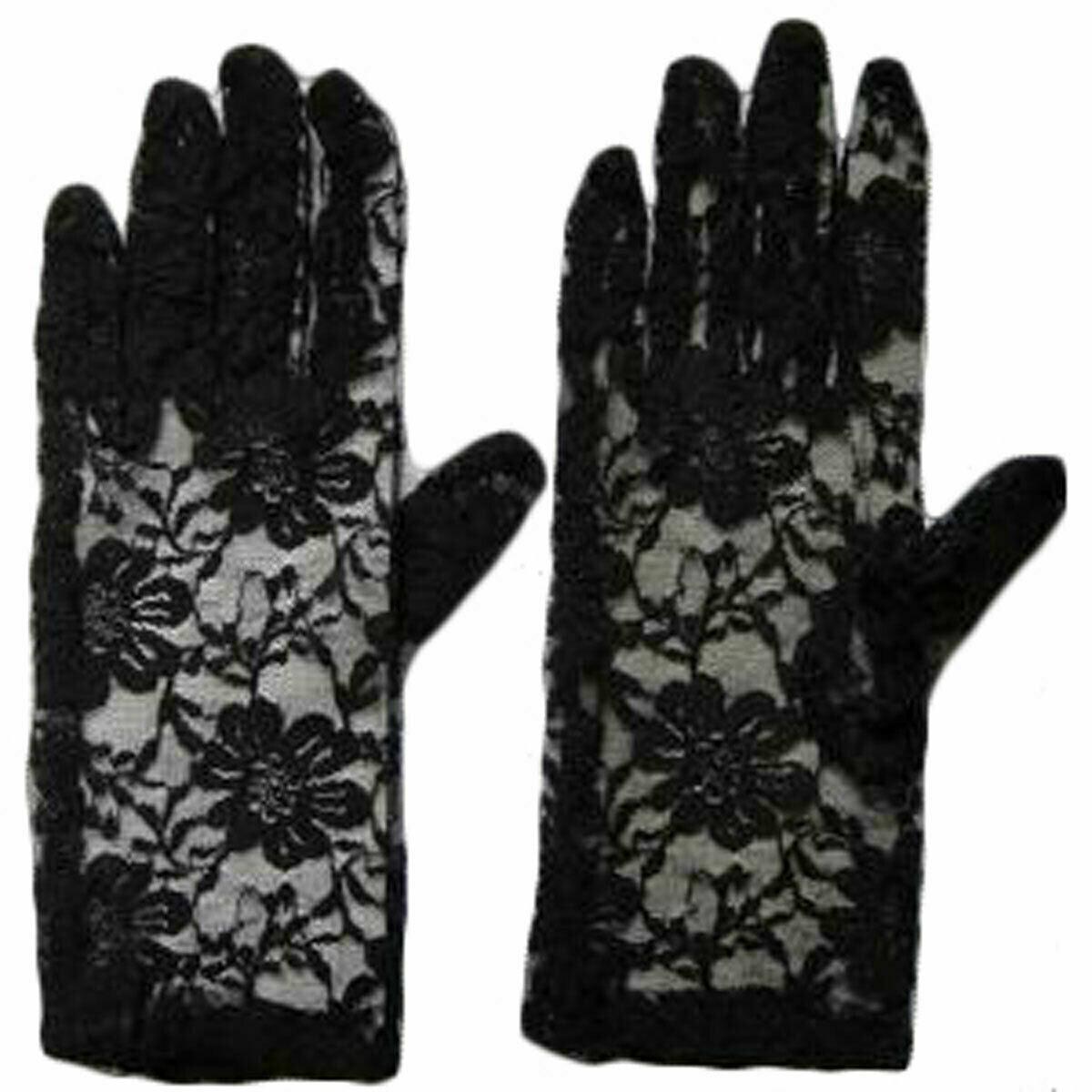Ladies Black Short Lace Gloves Prom Evening Wedding Bridal 80s Fancy Dress Party Gloves - Labreeze