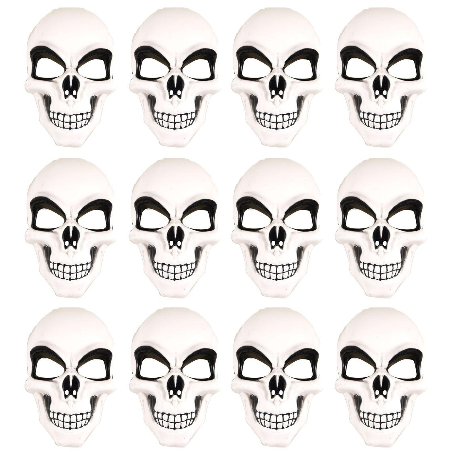 Pack of 12 White Skeleton Mask Skull Face Halloween Scary Horror Fancy Dress Party Costume Face Mask - Labreeze