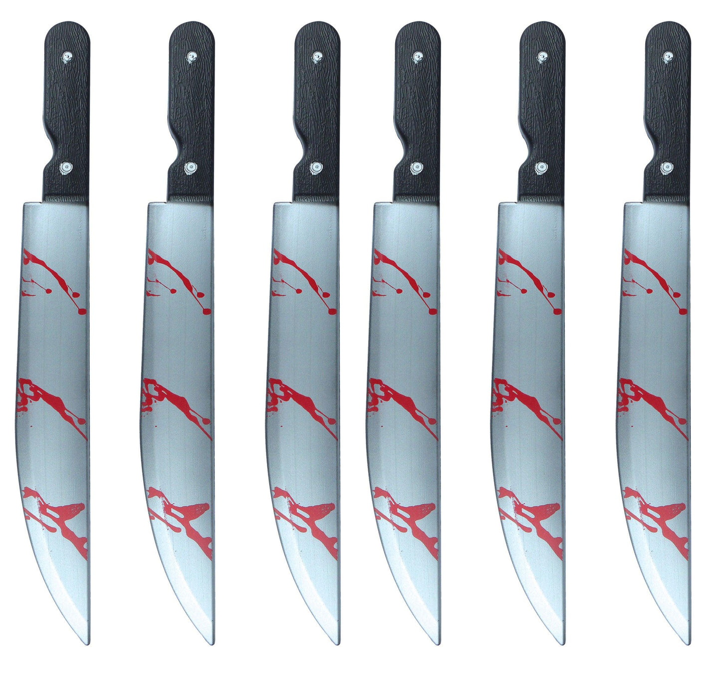 Pack of 6 Blooded Kitchen Knife Plastic Prop Halloween Horror Scary Spooky Fancy Dress Party Costume Accessory - Labreeze