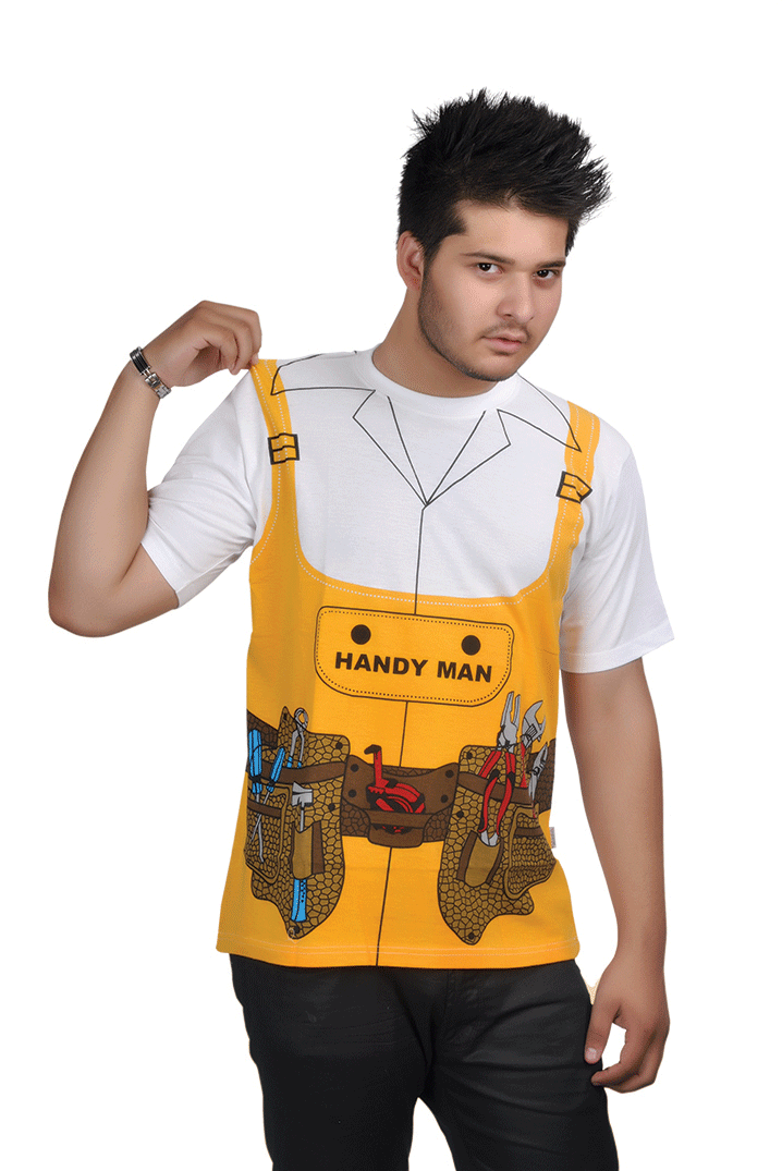 Unisex Handy Man Yellow Printed T-Shirt Men Women Short Sleeve Stag Do Party Casual Top - Labreeze