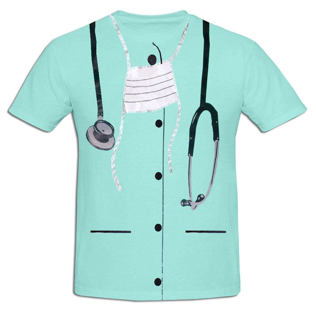 Unisex Surgeon Printed T-shirt Short Sleeve Adults Doctor Zombie Halloween Fancy Dress Top - Labreeze