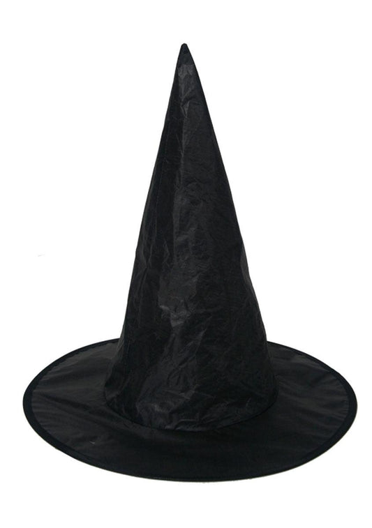 Adult Witch Hat Black Shiny Fabric Halloween Scary Witches Fancy Dress Outfit Accessory - Labreeze