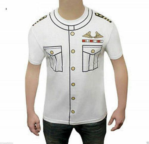 Adults Adult Naval Officer Navy Captain Hat T-Shirt Fancy Dress Costume Set - Labreeze