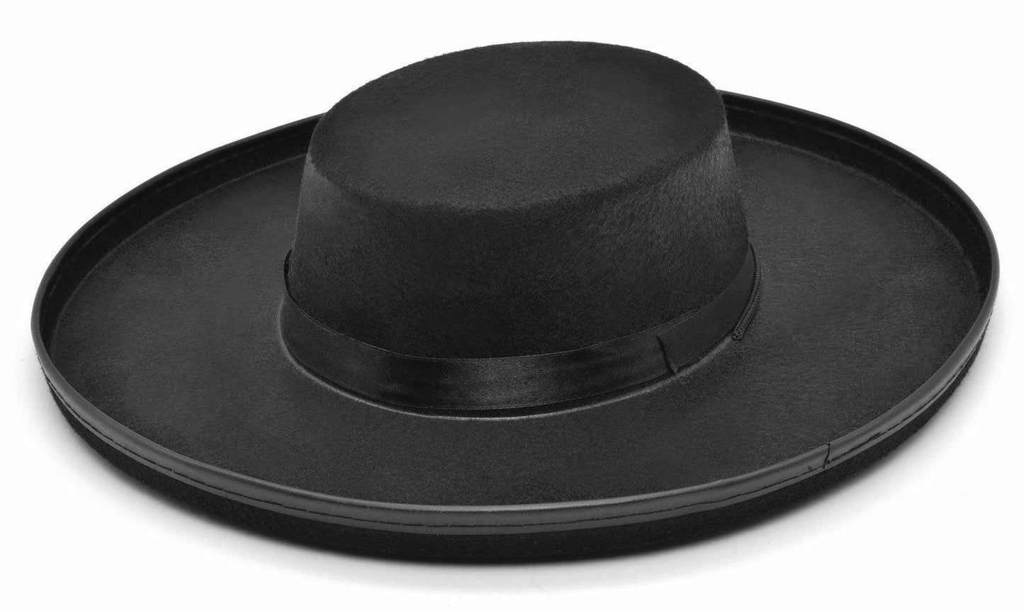 Adults Black Hat Bandit Zorro Felt Budget Men’s Spanish Fancy Dress - Labreeze