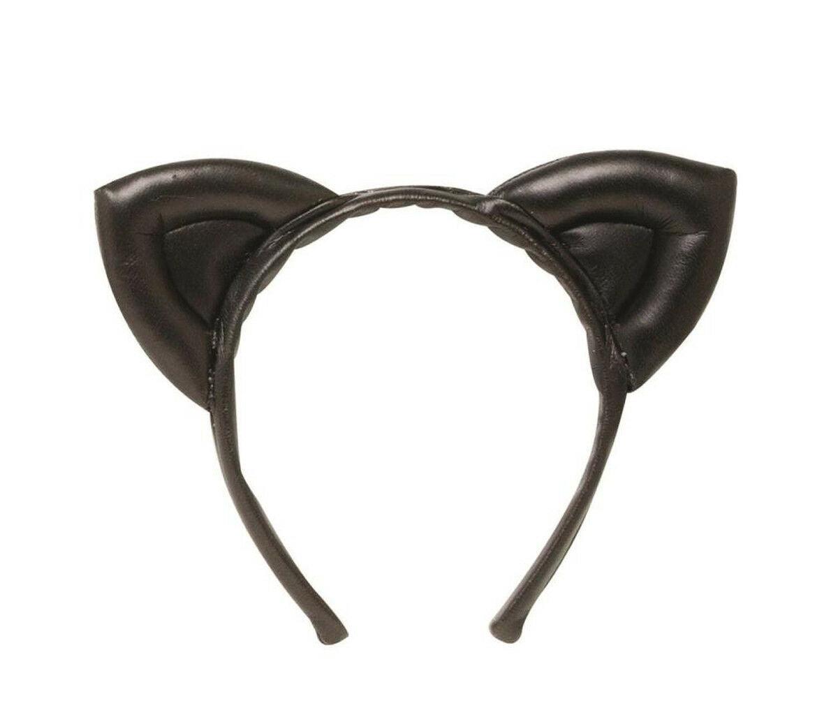 Adults Halloween Black Padded Faux Leather Cat Ears on Headband Party Headwear - Labreeze