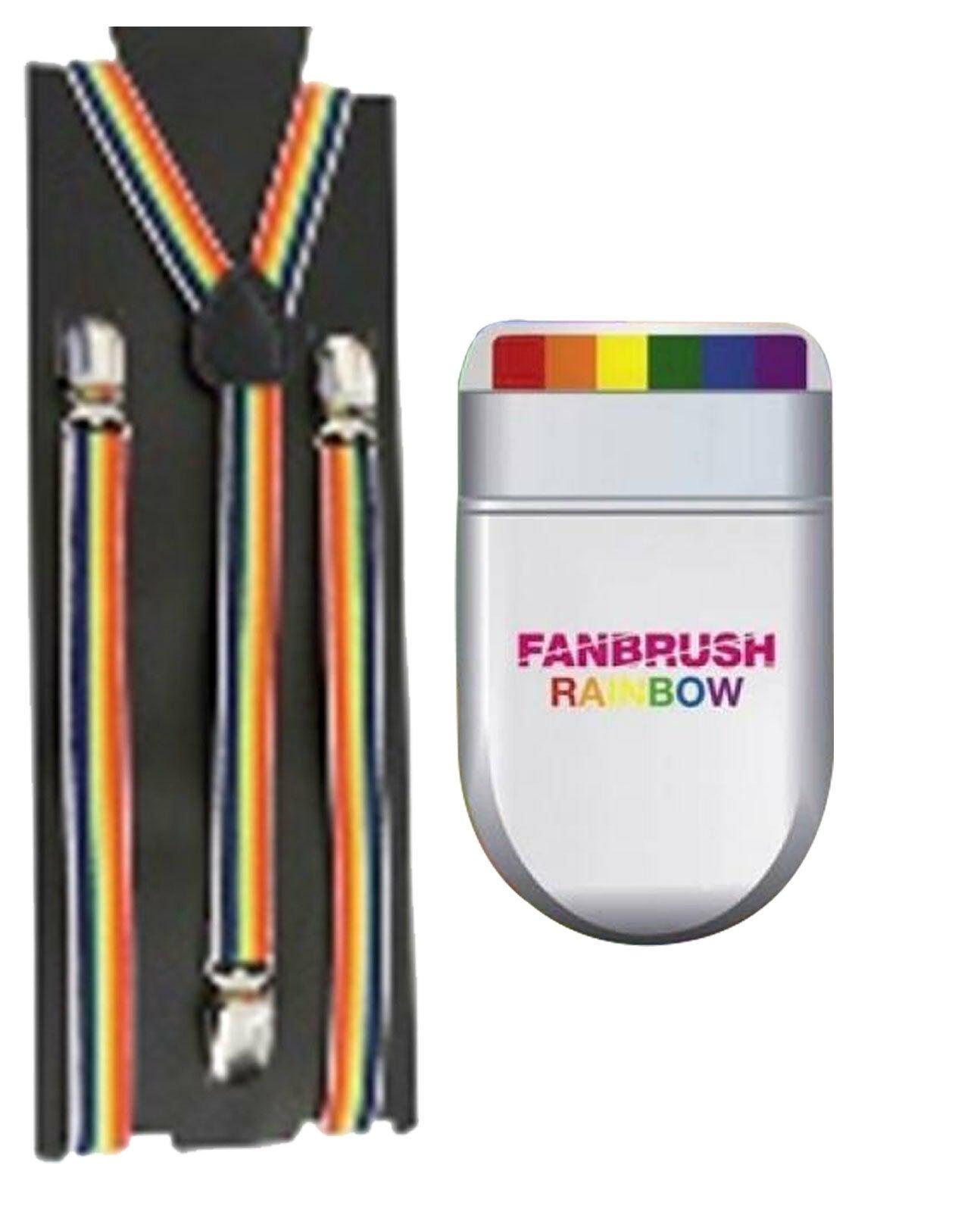 Adults Rainbow Cowboy Felt Hat with Fan Brush Make Up Gay Pride Party Set - Labreeze