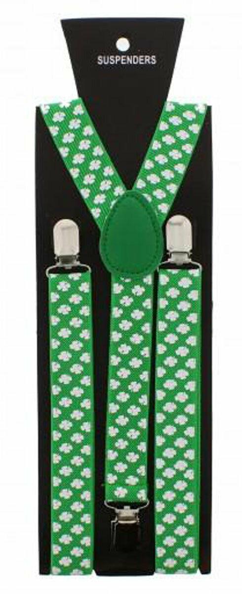 Adults Shamrock Braces Irish Green/White St Patrick’s Day Fancy Dress Accessory - Labreeze