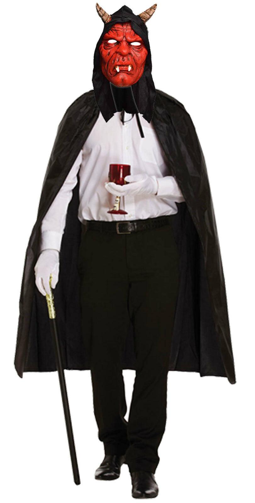 Adults Unisex Hooded Devil Mask with Horns Black Cape Party Costume - Labreeze