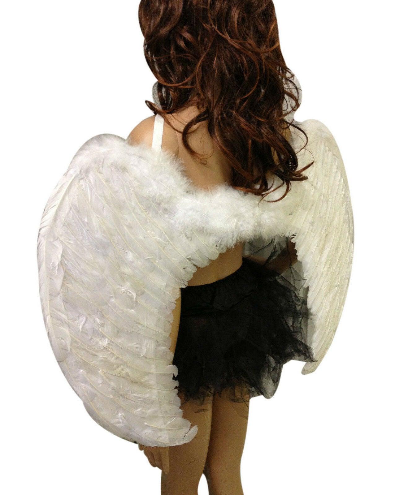 Deluxe Large White Real Feather Angel Wings Ladies Fairy Tale Party Fancy Dress - Labreeze