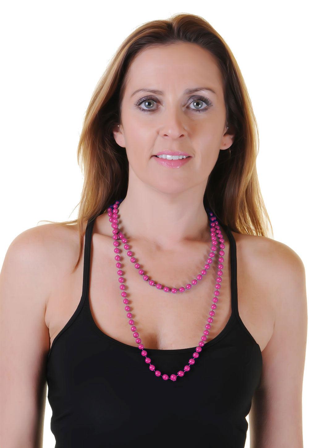 Hot Pink Plastic Bead Necklaces (Approx 48 Inches) - Labreeze