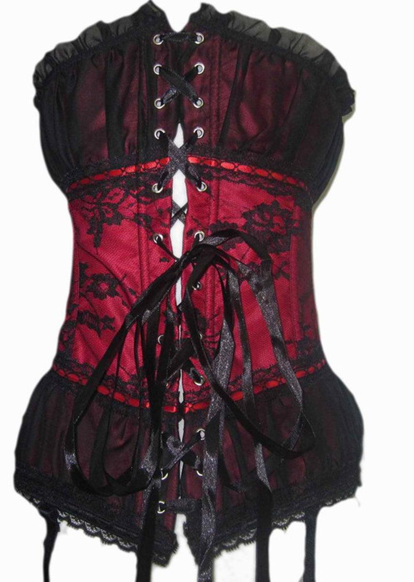 Hot Red&Black Lace Overlay Corset - Labreeze